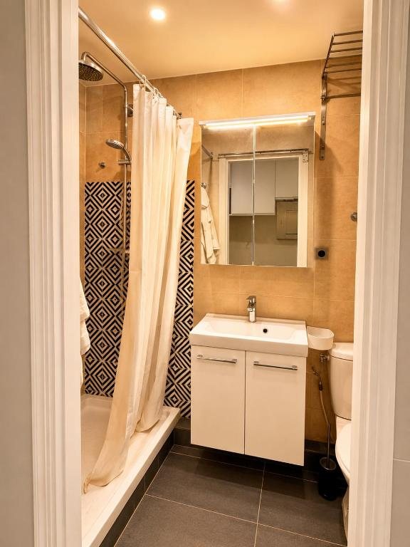 Salle d'eau avec douche, vasque et WC